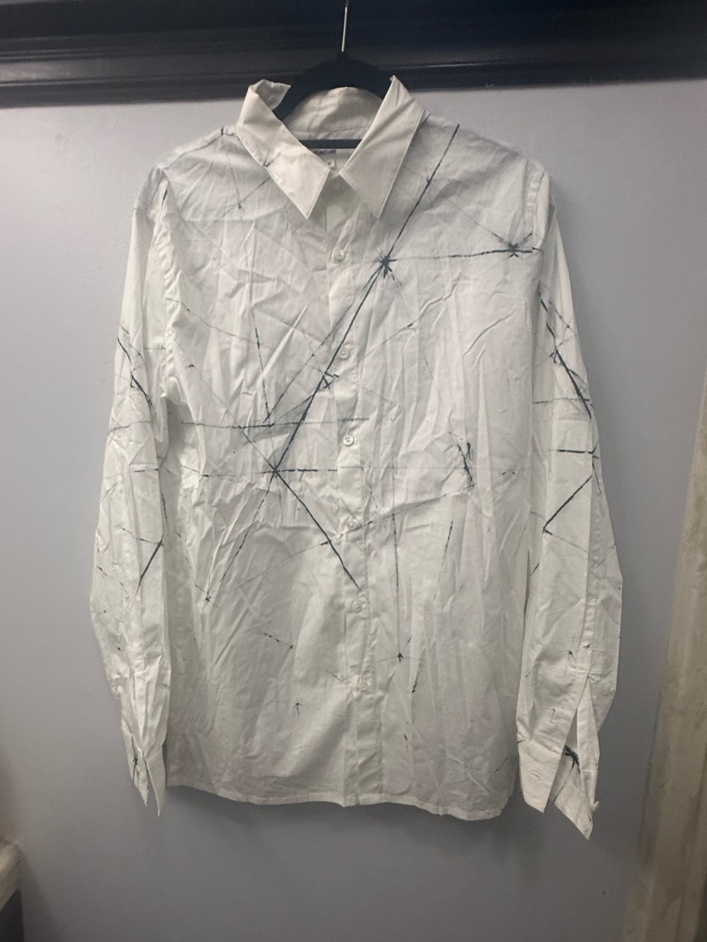 HELMUT LANG MENS LONG SLEEVE LAPEL DRESS SHIRT, SIZE MEDIUM, WHITE/BLACK - Picture 3 of 12